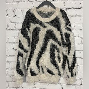 Jessica Simpson Fuzzy Black and Cream Sweater